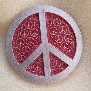 Mobtown Peace Sign Belt Buckle 2006 Red and Silver